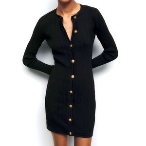 ZARA black gold button long sleeve dress size small